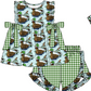 Baby Boy Girl Duck Plaid Bows Sibling Matching Green Dress Romper Clothes Set ( Moq 5 Each style )