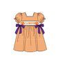 ( Moq 5 ) Baby Girls Toddler Short Sleeves Orange Stripes Purple Bows Knee Length Dress