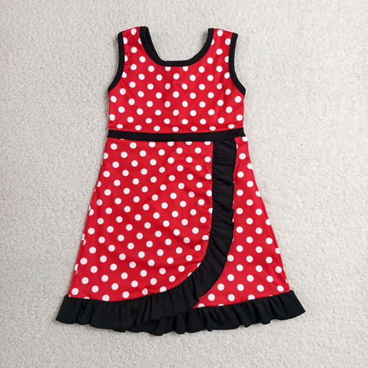 Baby Girls Kids Sleeveless Shorts Dots Red Dress Yoga Active Scallop Clothes RTS