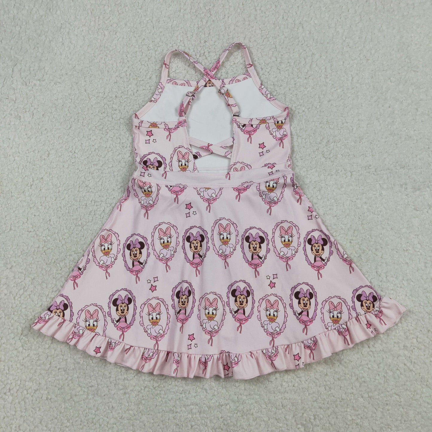 Baby Girls Kids Straps Cartoon Yoga Active Shorts Ruffle Knee Length Dress RTS