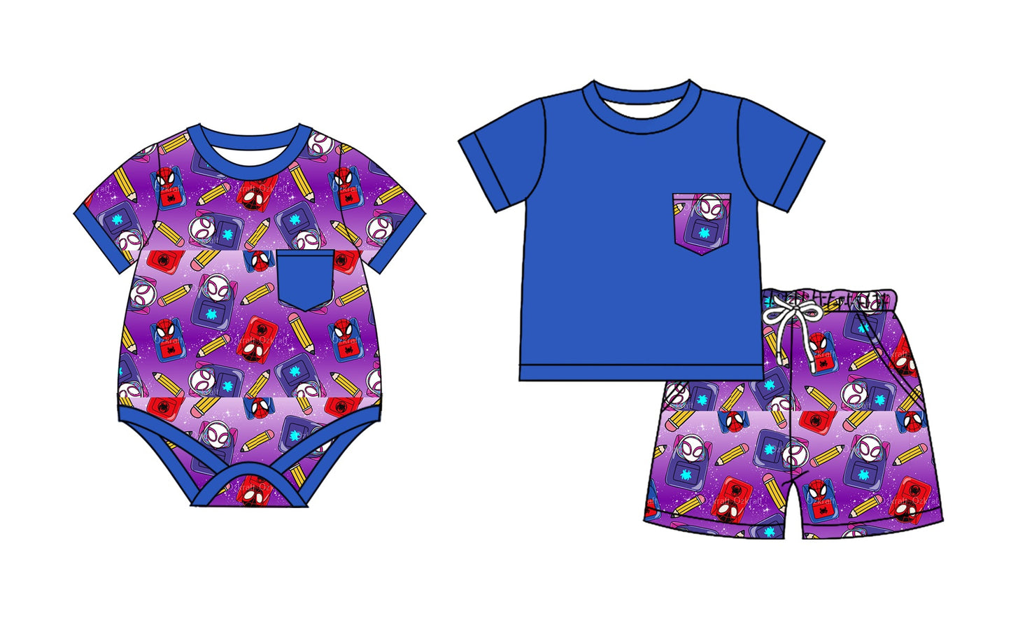 Baby Boy Back To School Pencil Cartoon Sibling Romper Set ( Moq 5 Each Style ) 2.10