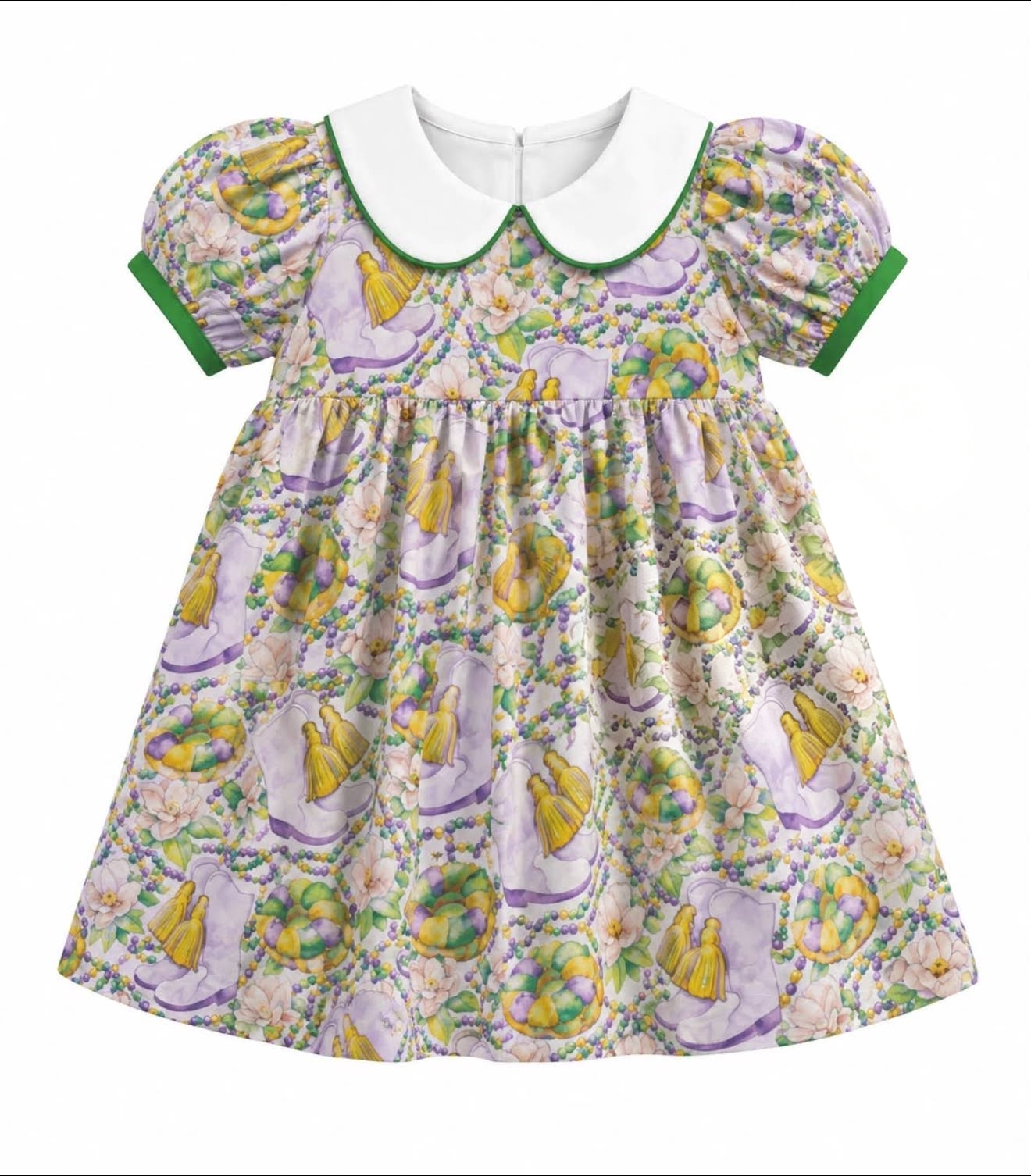 ( Moq 5 ) Preorder Baby Girls Kids Short Sleeves Donuts Boots Mardi Gras Knee Length Dress Clothes
