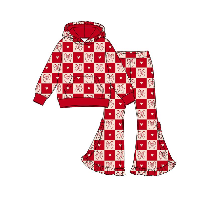 ( Moq 5 ) Preorder Baby Girls Kids Bows Hearts Hoodie Pocket Shirt Bell Pants Valentine Set Clothes