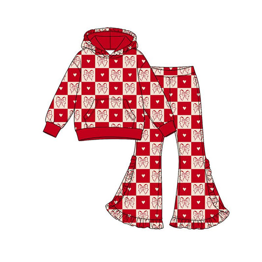 ( Moq 5 ) Preorder Baby Girls Kids Bows Hearts Hoodie Pocket Shirt Bell Pants Valentine Set Clothes