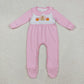 Sibling Boys Girls Infant Long Sleeves Embroidery turkey Pumpkins Thanksgiving Footies Romper RTS