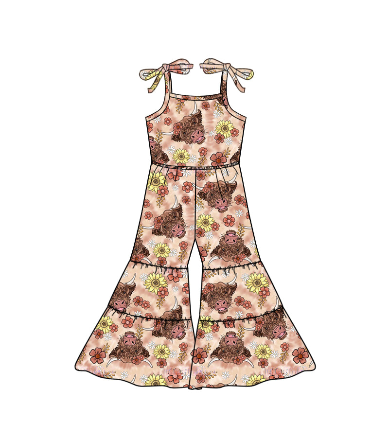 Baby Girl Sleeveless Western Cow Floral Jumpsuit Moq 5