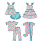 Baby Girl Flower Bows Sibling Matching Dress Romper Blue Clothes Set ( Moq 5 Each style )