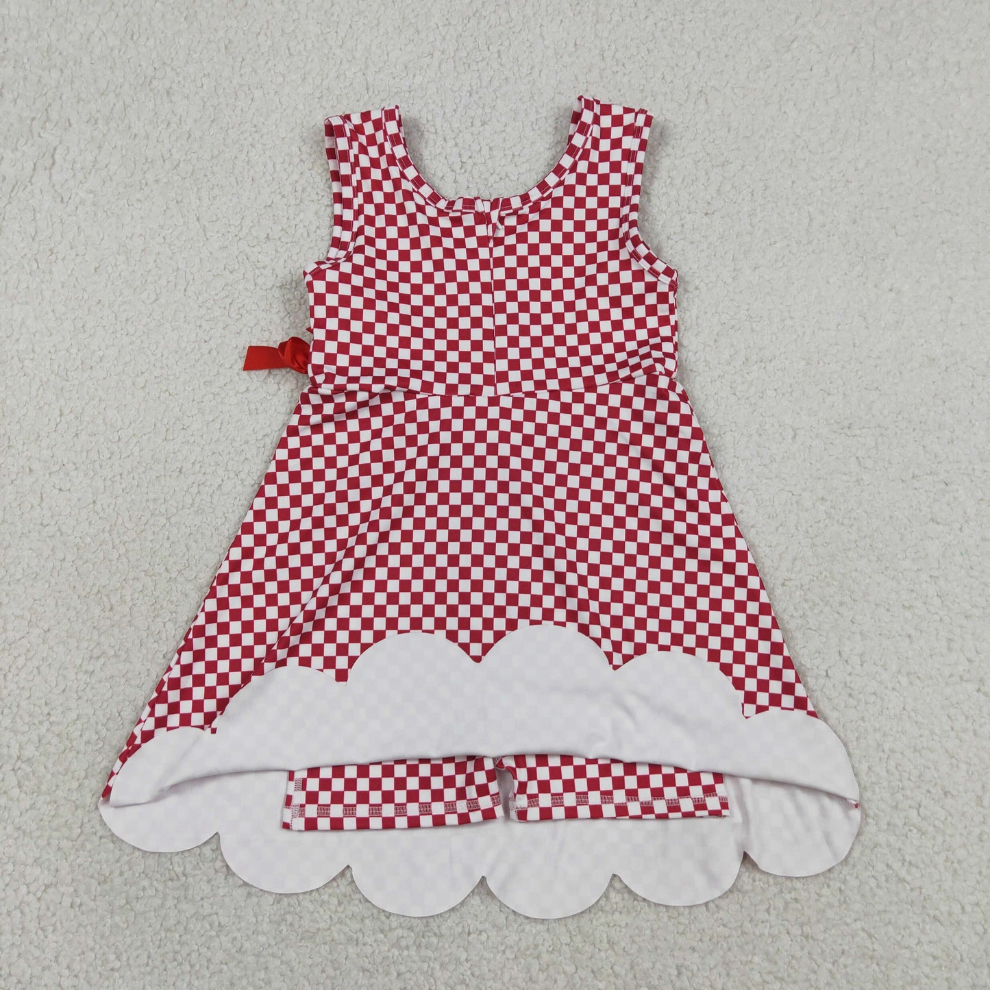 Baby Girls Toddler Sleeveless Red Plaid Yoga Active Knee Length Scallop Dress RTS