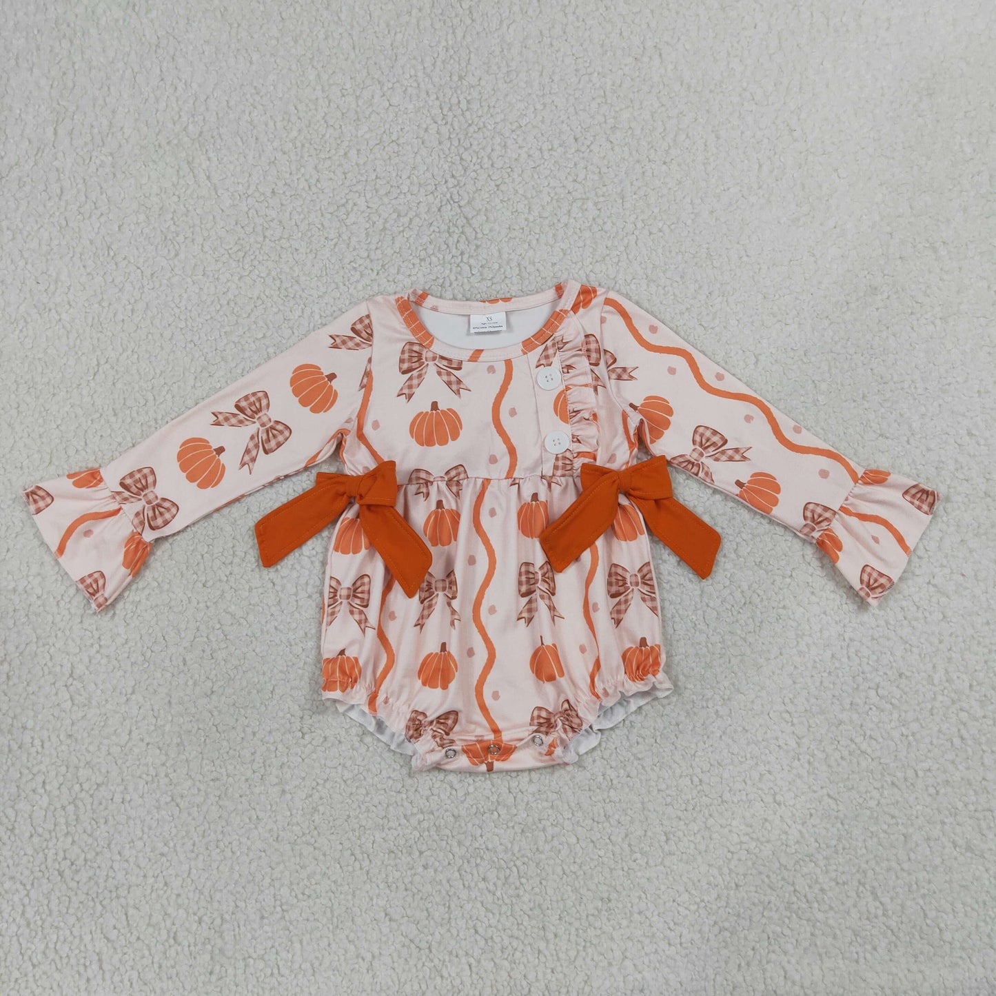 Baby Girls Infant Long Sleeves Bows Pumpkins Romper Fall Clothes RTS