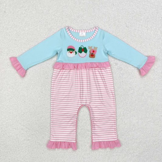 Baby Girl Pink Stripes Embroidery Christmas Santa Deer Romper