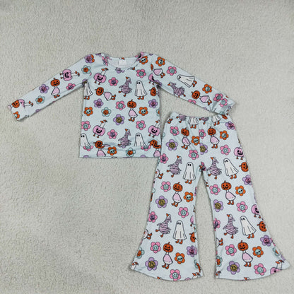 Sibling Baby Girls Kids Long Sleeves Pumpkins Shirt Bell Pants Fall Sets Clothes RTS