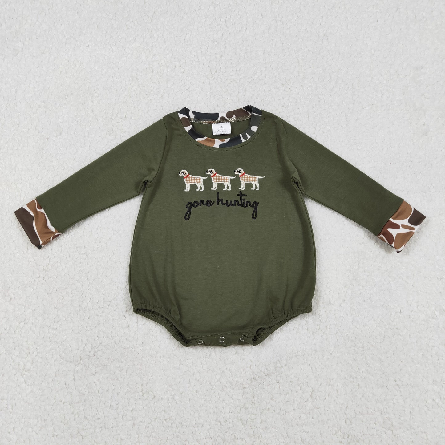 Baby Boys Infant Long Sleeves Embroidery Dogs Hunting Bubble Romper RTS