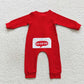 LR0598 Baby Boy Embroidery Christmas Santa Long Sleeves Red Zipper One Piece Romper