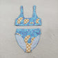Adult Women Sleeveless Blue Tops Drip Shorts Summer Swimsuit Set RTS