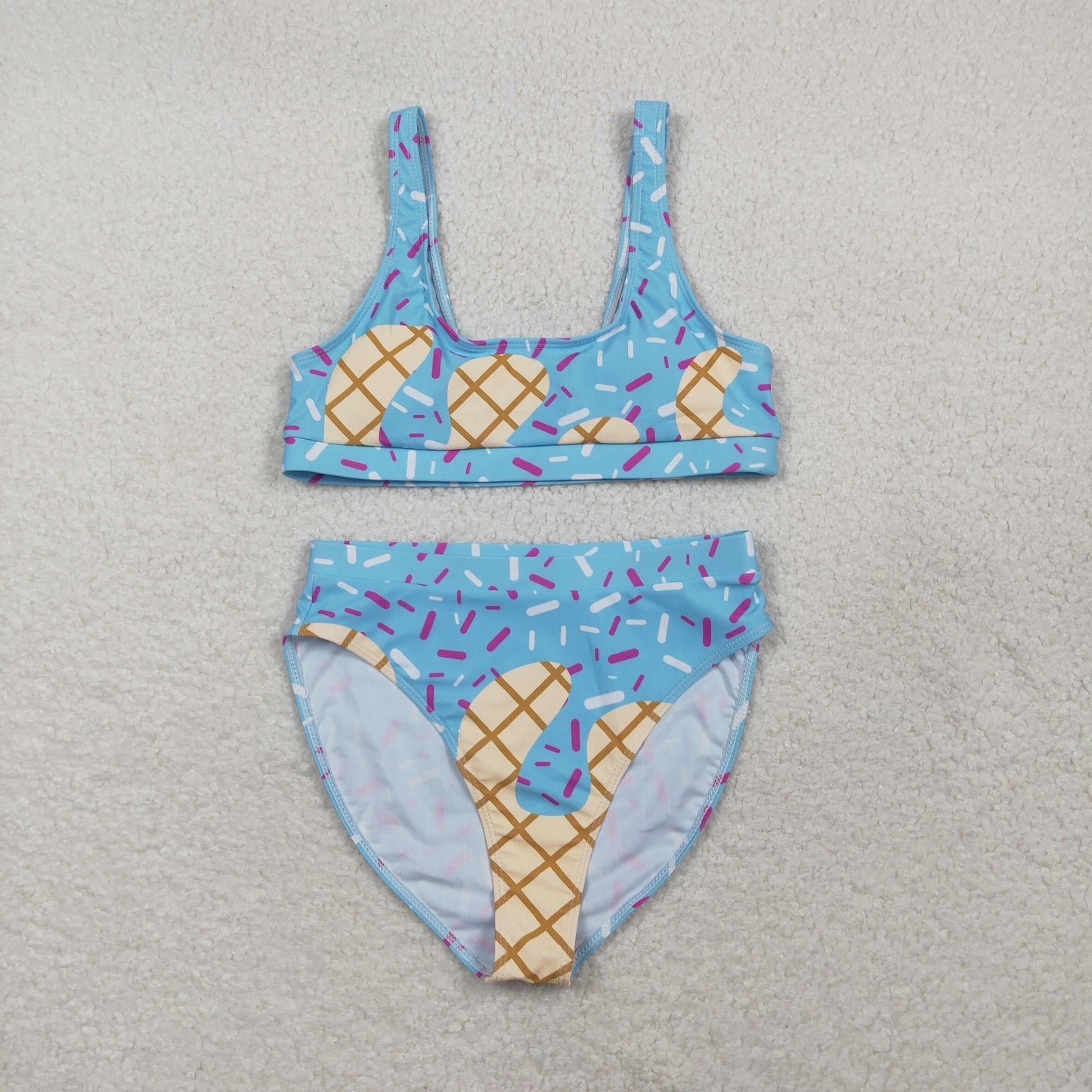 Adult Women Sleeveless Blue Tops Drip Shorts Summer Swimsuit Set RTS