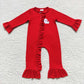 LR0598 Baby Boy Embroidery Christmas Santa Long Sleeves Red Zipper One Piece Romper