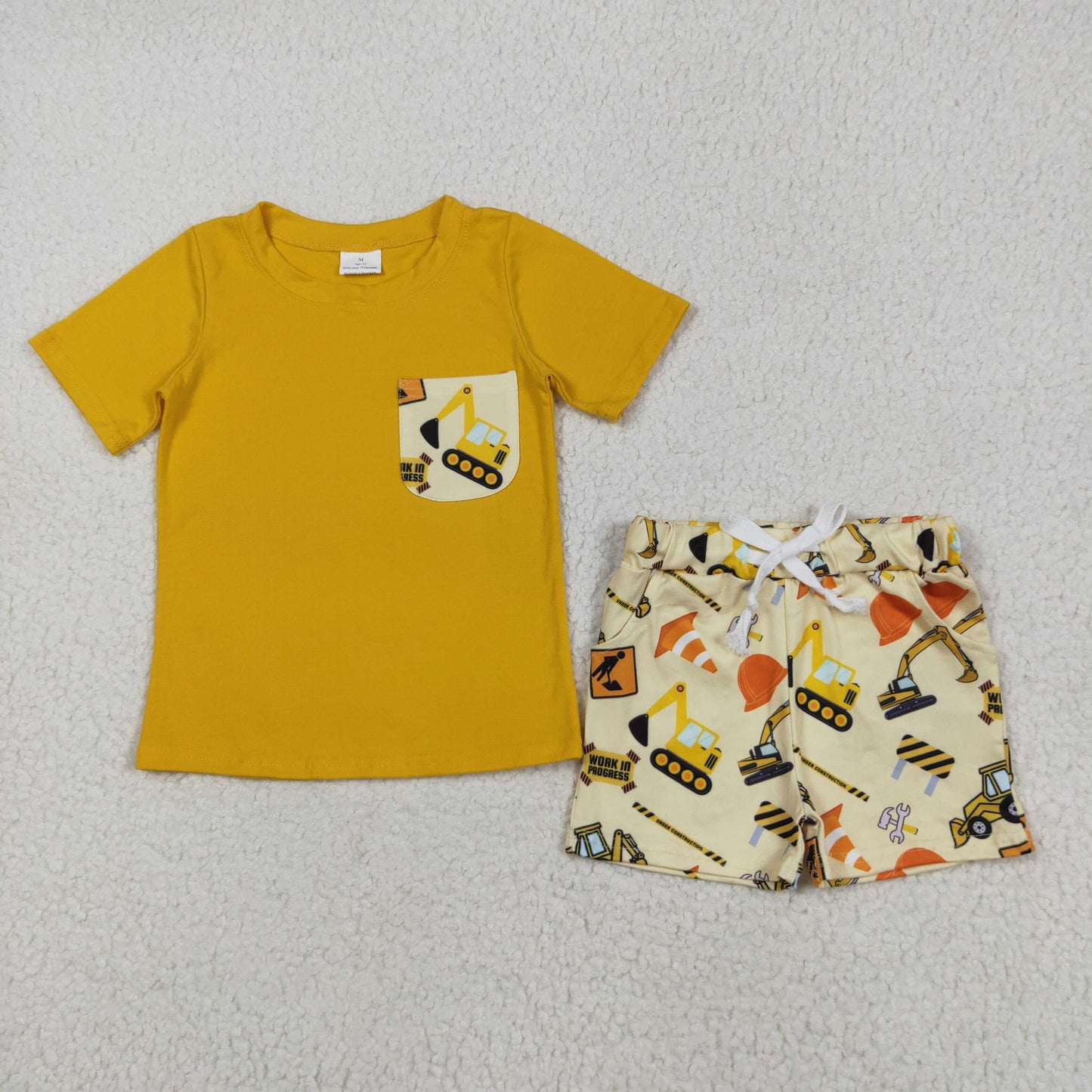 Baby Boy Short Sleeves Cotton Shirt Construction Pockets Shorts Clothes Set RTS