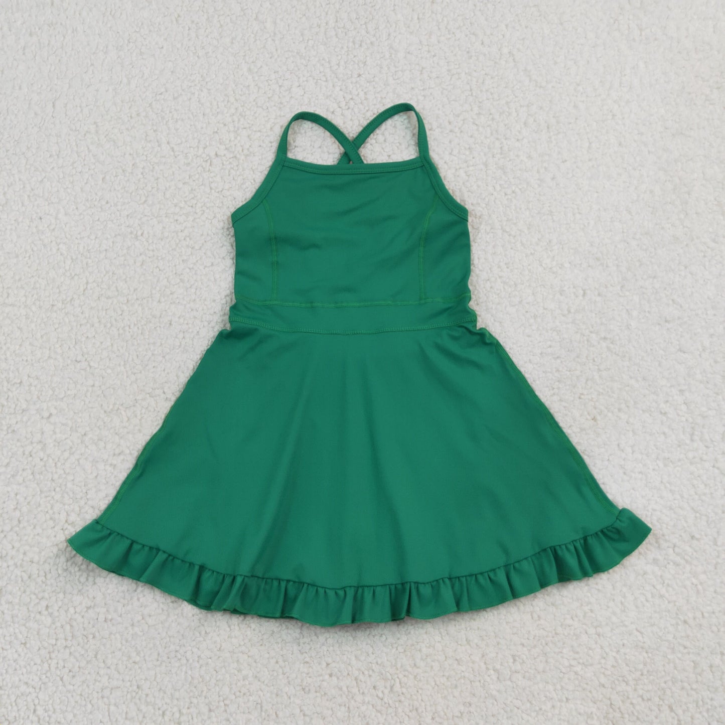 Baby Girls Kids Straps Green Ruffle Shorts Knee Length Yoga Active Dress RTS