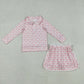 Baby Girl Long Sleeves Pink Bows Plaid Zipper Shirt Skirt Shorts Clothes Set RTS