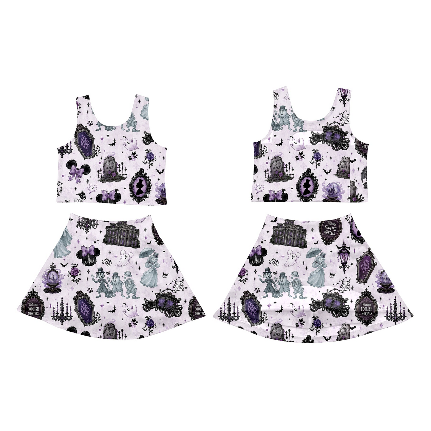 ( Moq 5 ) Preorder Baby Girls Kids Bows Ghosts Shirt Cartoon Skirt Shorts Halloween Set Yoga Active Clothes