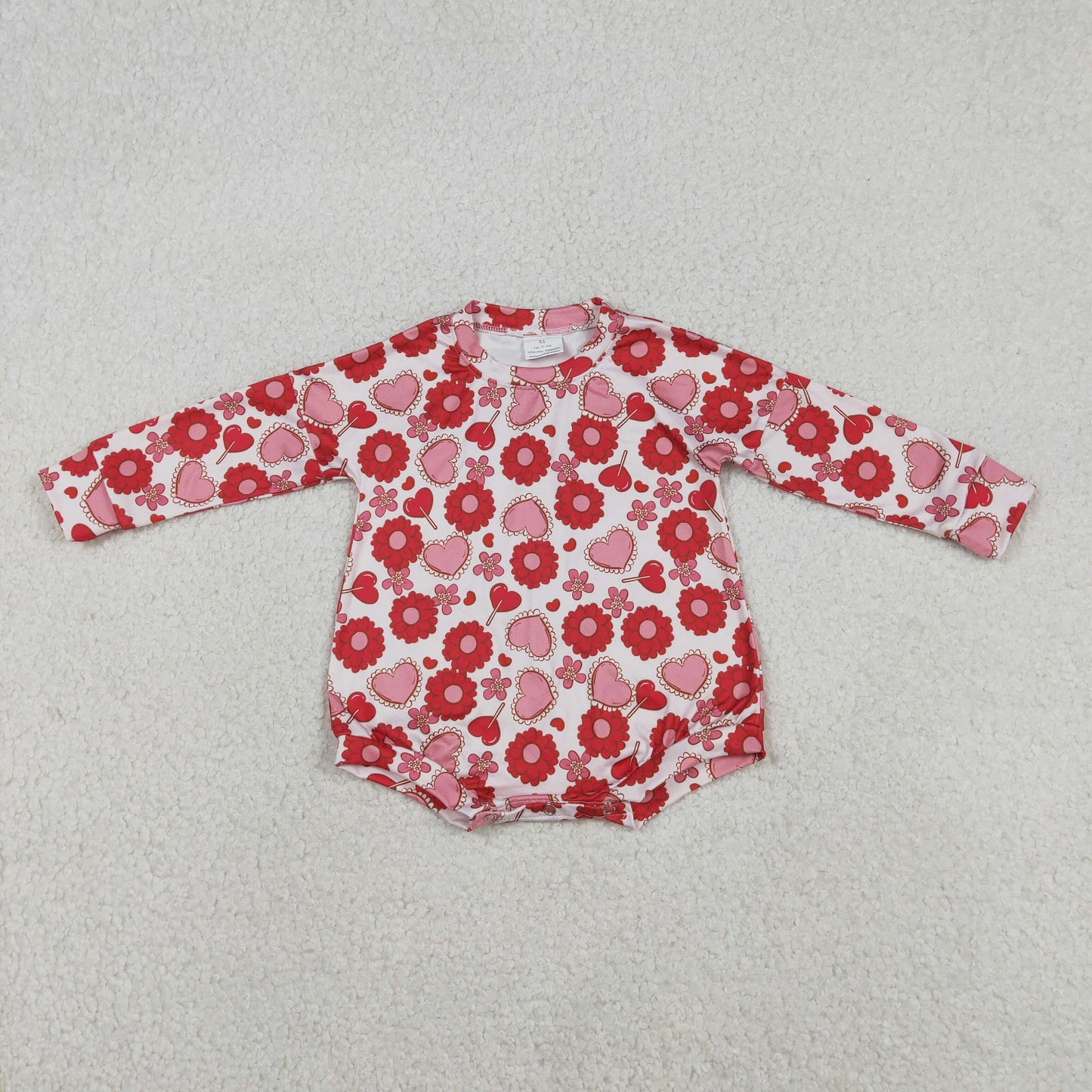 Baby Girls Infant Long Sleeve Hearts Flower Valentine Romper RTS