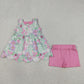 Baby Girls Kids Sleeveless Flower Bows Tops Pink Shorts Summer Set RTS