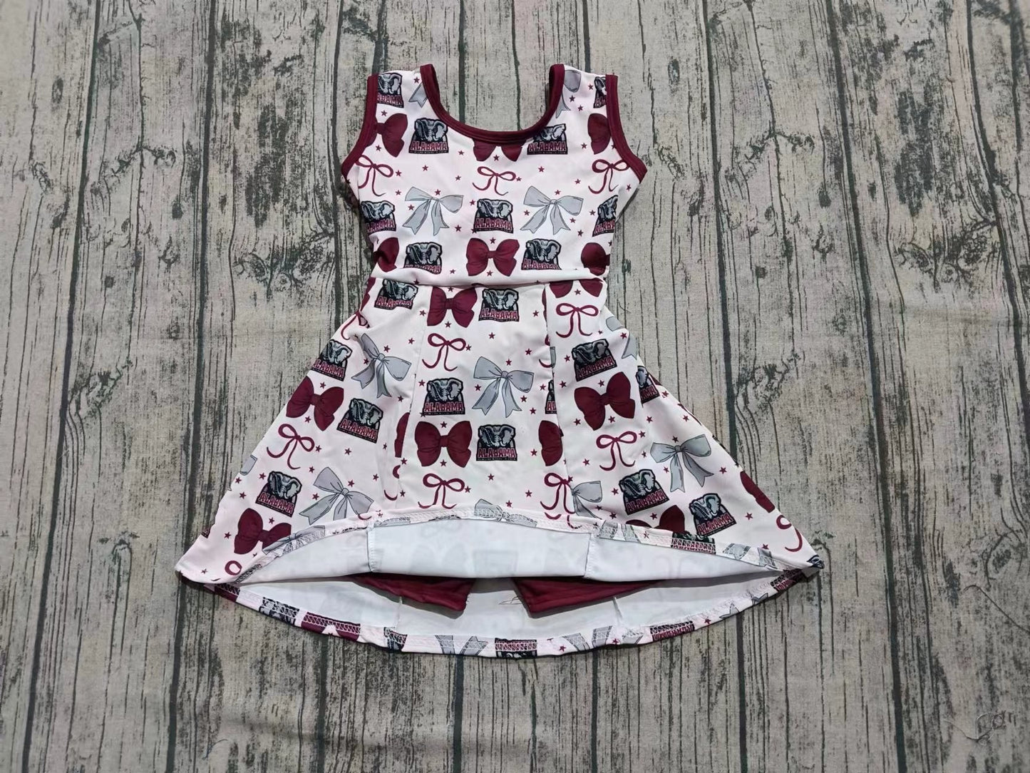 ( Moq 5  ) Baby Girl Sleeveless Elephant Bows Skort Team Dress