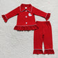 BLP0295 Baby Boy Red Long Sleeves Button Up Embroidery Red Pants Christmas Santa Pajamas Outfit