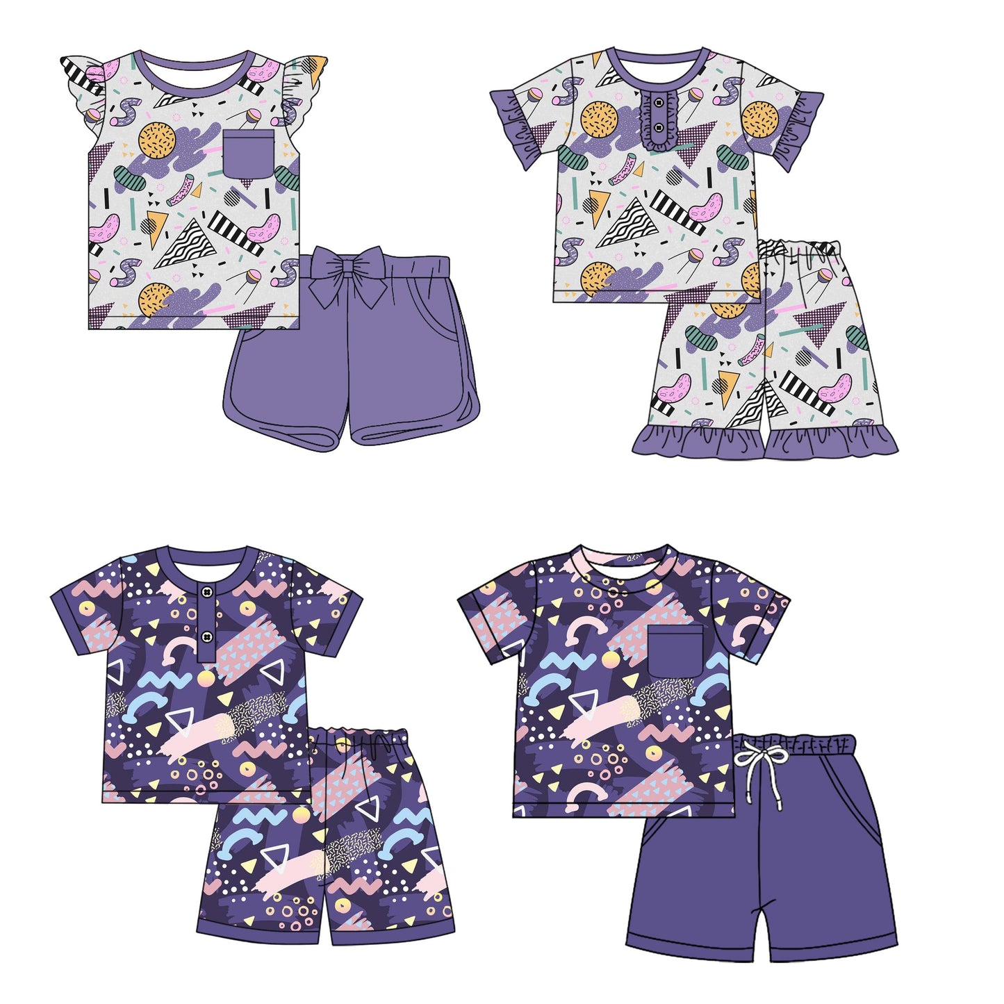 Baby Boy Girl Short Sleeves Purple Sibling Set ( Moq 5 Each Style ) 1.16