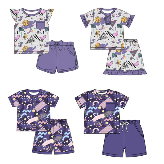 Baby Boy Girl Short Sleeves Purple Sibling Set ( Moq 5 Each Style ) 1.16