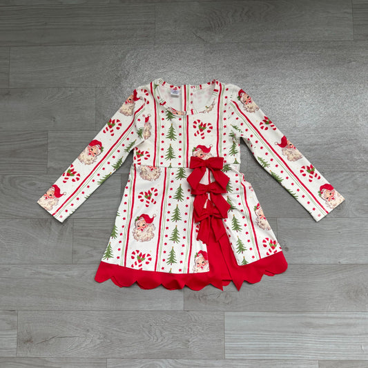 ( No moq ) Preorder Baby Girls Kids Long Sleeves Christmas Santa Bows Scallop Dress Yoga Active Clothes