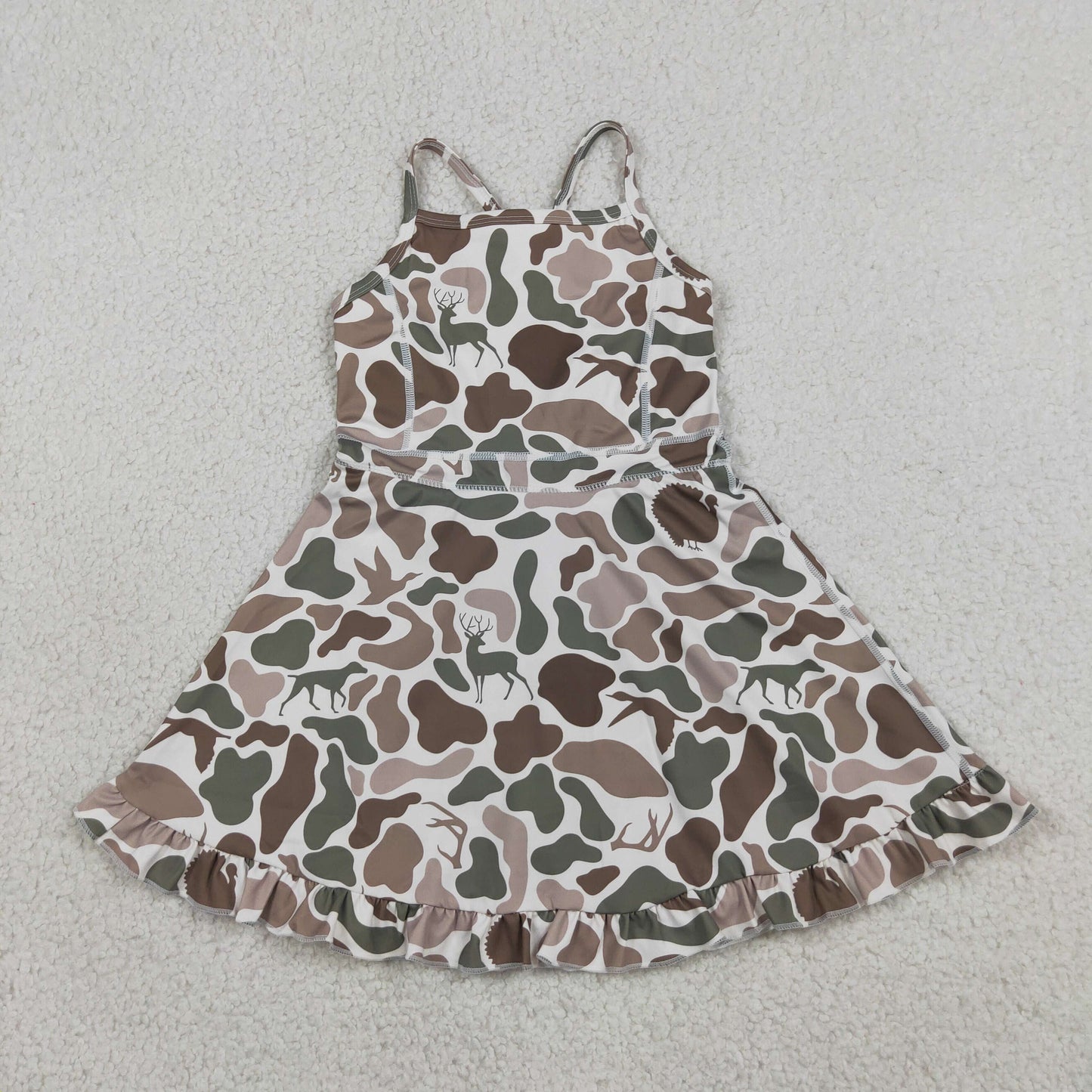 Baby Girls Kids Sleeveless Ducks Deer Dogs Yoga Active Knee Length Camo Dress RTS