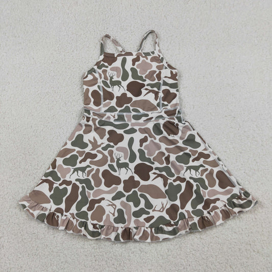Baby Girls Kids Sleeveless Ducks Deer Dogs Yoga Active Knee Length Camo Dress RTS