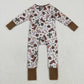 Baby Boy Long Sleeves Pumpkins Western Cow Boots Cactus Zipper Fall Romper RTS