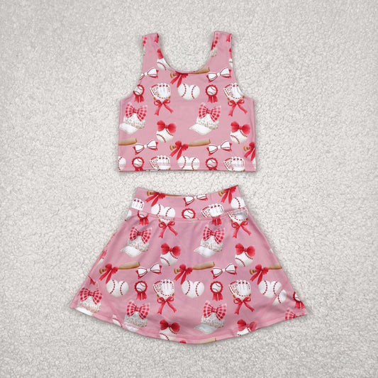 Baby Girl Baseball Bows Tops Shorts Skirt Skort Yoga Active Wear Set RTS