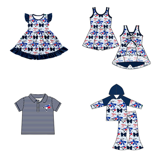 ( Moq 5 each style ) Baby Boy Girl Toddler Team Bows ‌Bird Sibling Shirt Dress Set 6.17