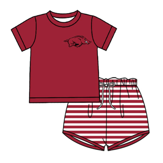 ( Moq 5 ) Baby Boys Short Sleeves Pig Shirt Stripes Shorts Team Clothes Set