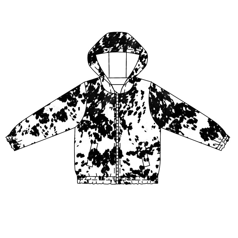 Baby Boy Kids Long Sleeves Western Cow Print Hoodie Zipper Shirt Coat Moq 5