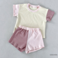 ( Moq 5 ) Preorder Baby Girls Short Sleeves Shirt Patchwork Shorts Set Summer Clothes