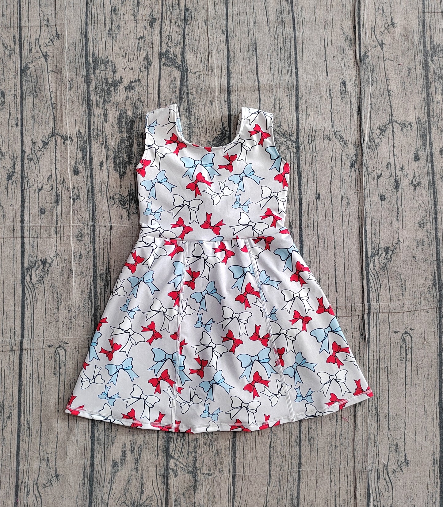 Baby Girls Toddler Red Blue Bows 4th of July Yoga Active Shorts Knee Length Dress RTS