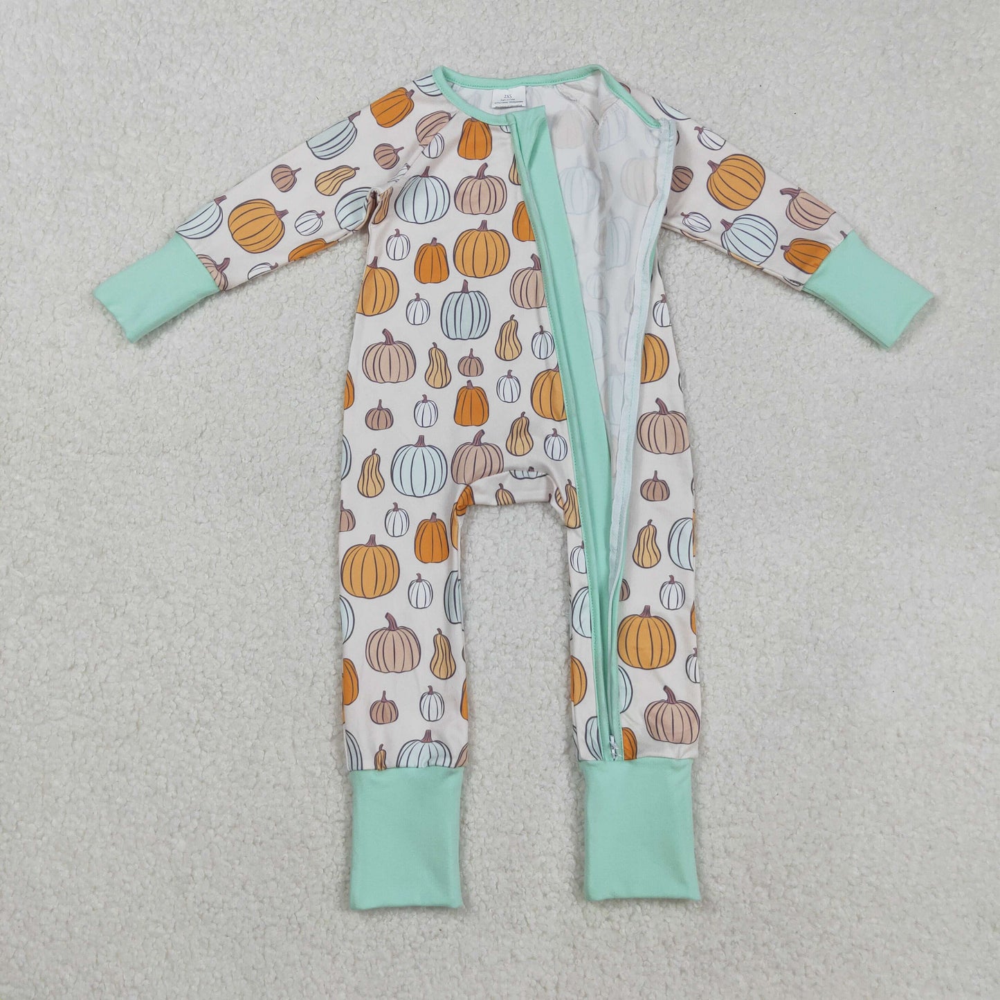 Baby Boy Long Sleeves Pumpkins Fall Zipper Pajamas Footie Romper RTS