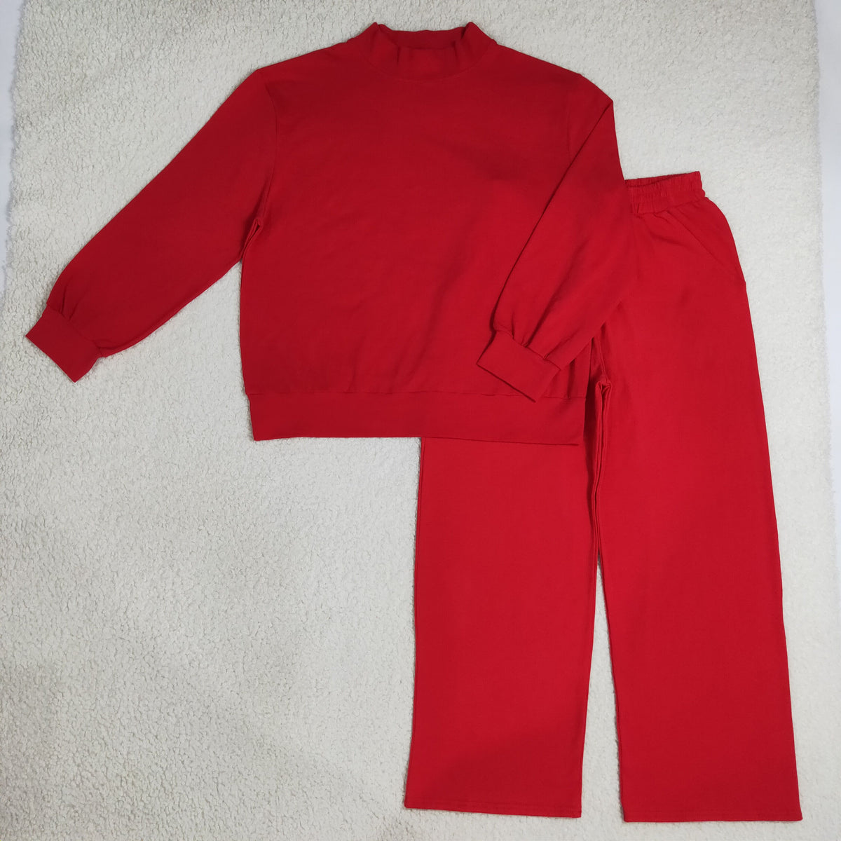 Adult Women Long Sleeves Red Shirt Pockets Pants Cotton Set Clothes RTS