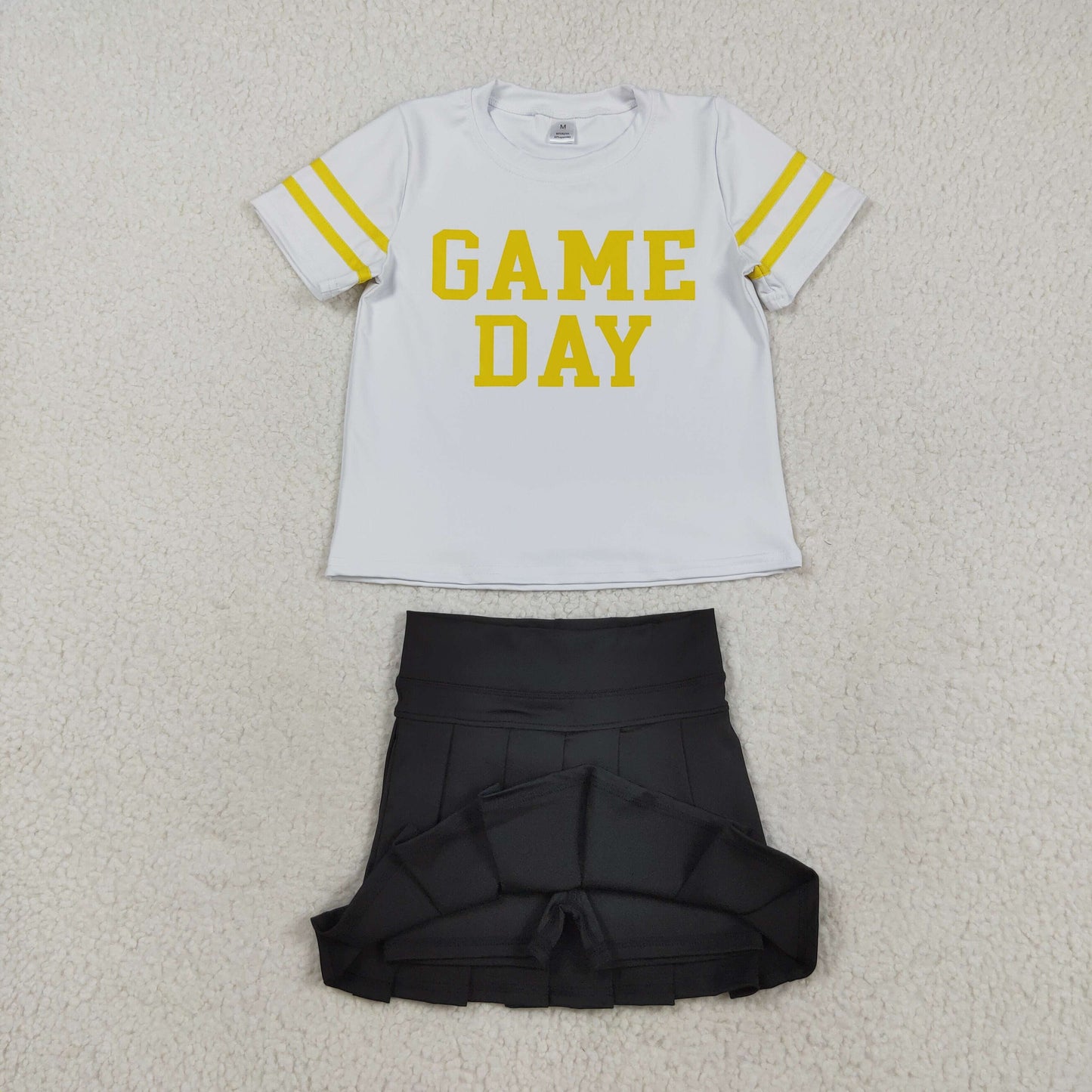 Baby Girl Short Sleeves Game Day Vinyl Shirt Black Skorts Yoga Active Team Cheer Set RTS