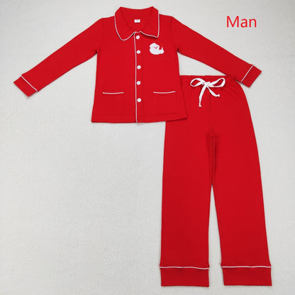 GLP0700 Adult Women Long Sleeves Button Up Embroidery Red Pants Christmas Santa Pajamas Outfit