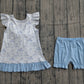 Baby Girls Kids Sleeveless Dogs Tops Blue Shorts Clothes Set RTS
