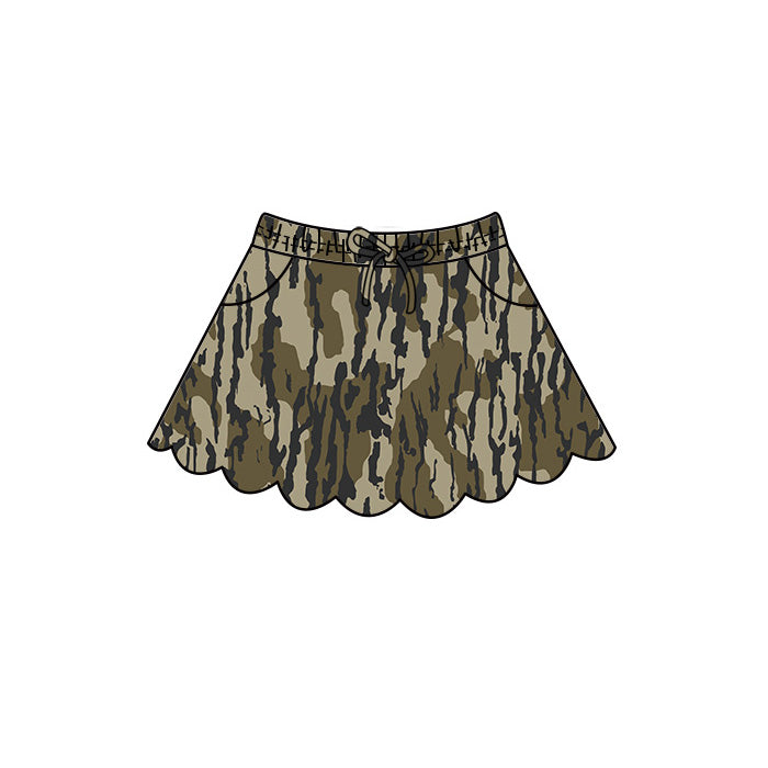 ( Moq 5 ) Preorder Baby Girls Kids Shorts Pockets Skirt Scallop Olive Camo Clothes
