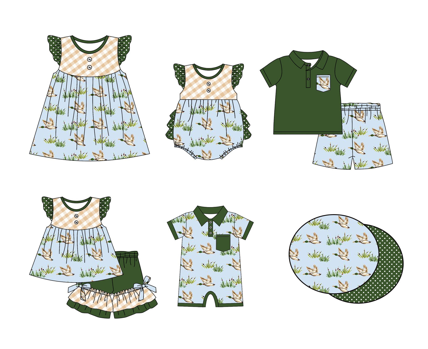 Baby Boy Girl Short Sleeves Sibling Duck Dress Romper Clothes Set Moq 5 Each Style