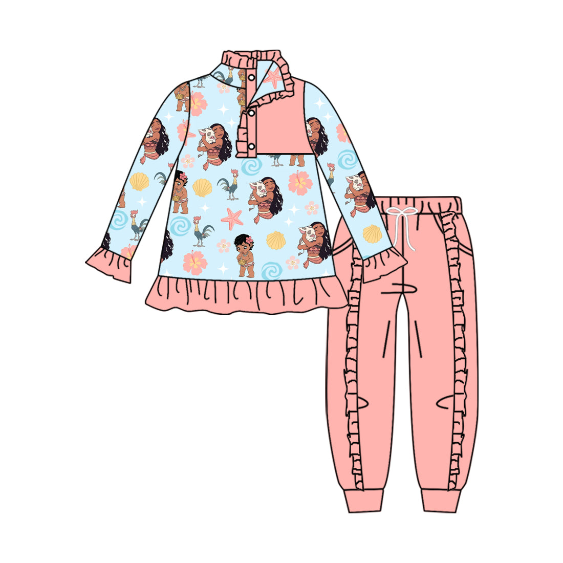 Baby Girl Long Sleeves Cartoon Princess Pullover Shirt Pants Clothes Set Moq 5