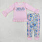 Baby Girl Long Sleeves Pink Jesus Shirt Ruffle Floral Pants Set