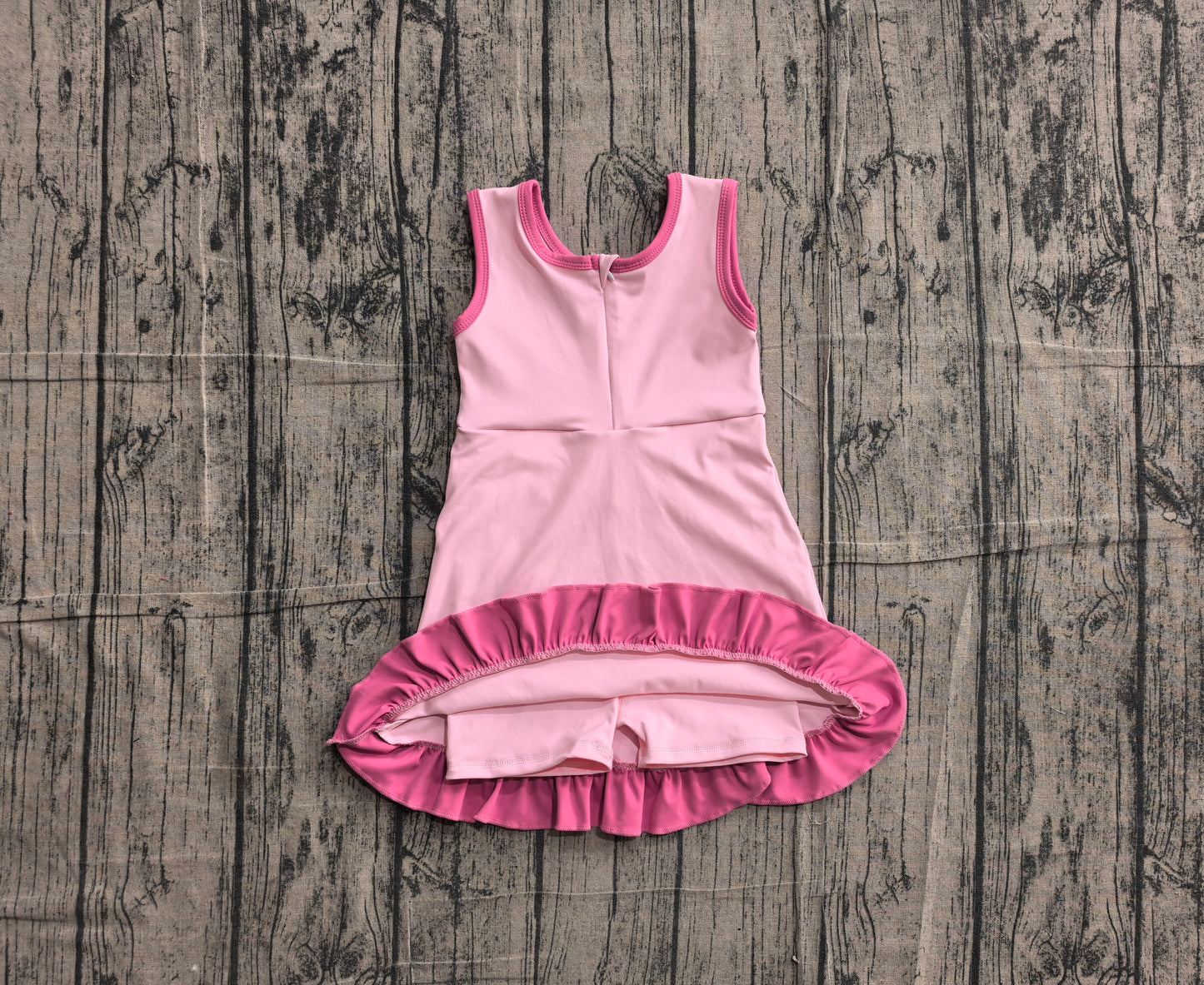 ( No moq ) Preorder Baby Girls Kids Sleeveless Shorts Scallop Dress Yoga Active Pink Clothes